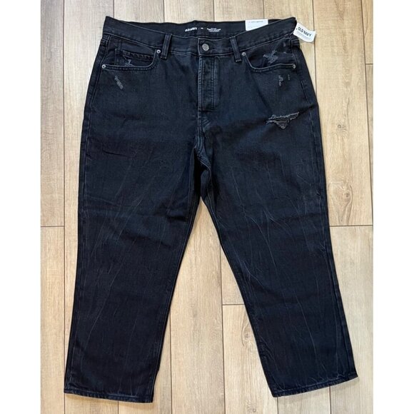 Old Navy High Rise Slouchy Straight Crop Black Denim Jeans Womens 16 NWT - Picture 1 of 11